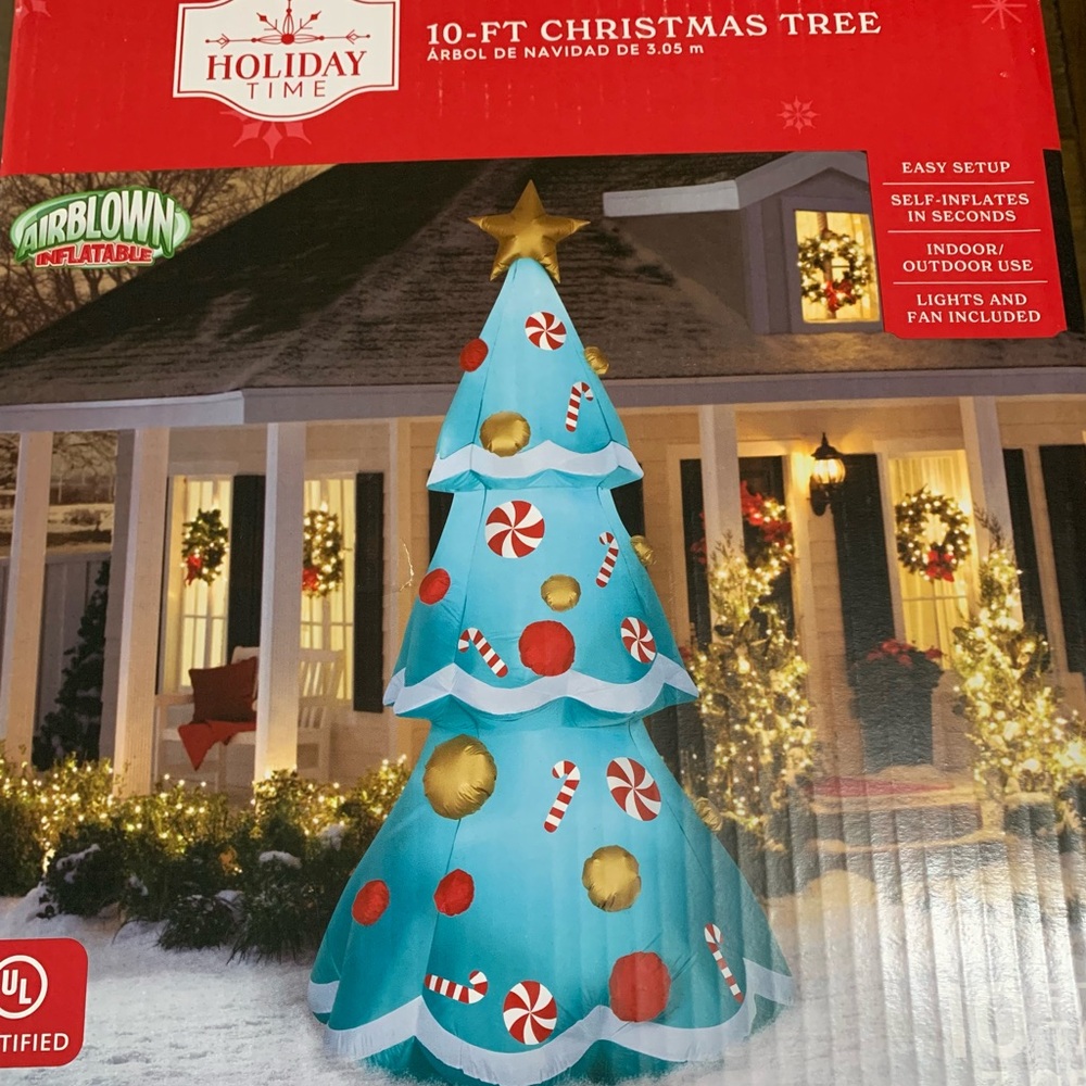 Holiday Time Inflatable Christmas Tree - Blue and Gold